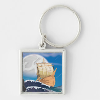 Sail Ship in Ocean Storm Key Ring