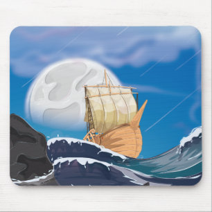 Sail Ship in Ocean Storm Mouse Mat