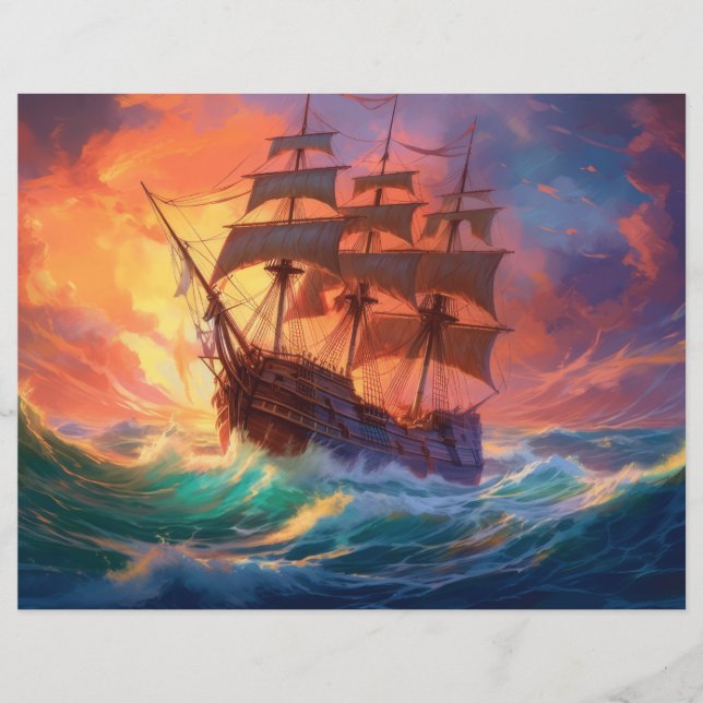 Sail Ship On A Stormy Sea (Front)