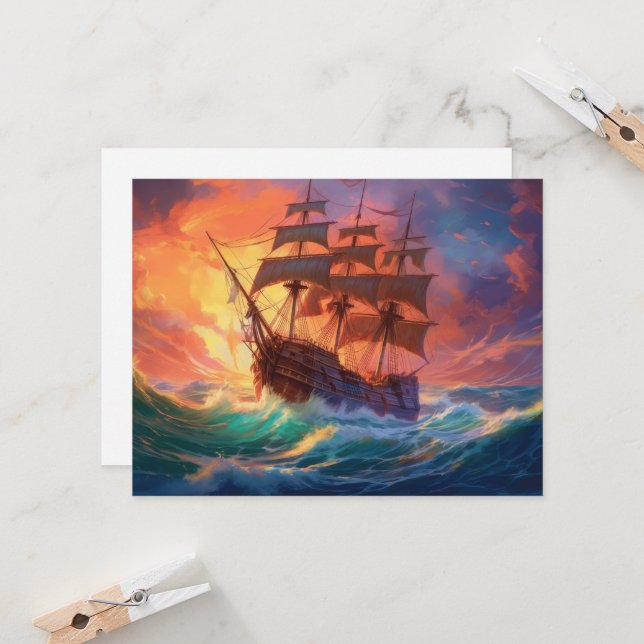 Sail Ship On A Stormy Sea (Front/Back In Situ)