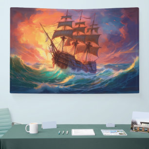 Sail Ship On A Stormy Sea Banner