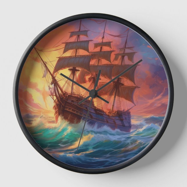 Sail Ship On A Stormy Sea Clock (Front)