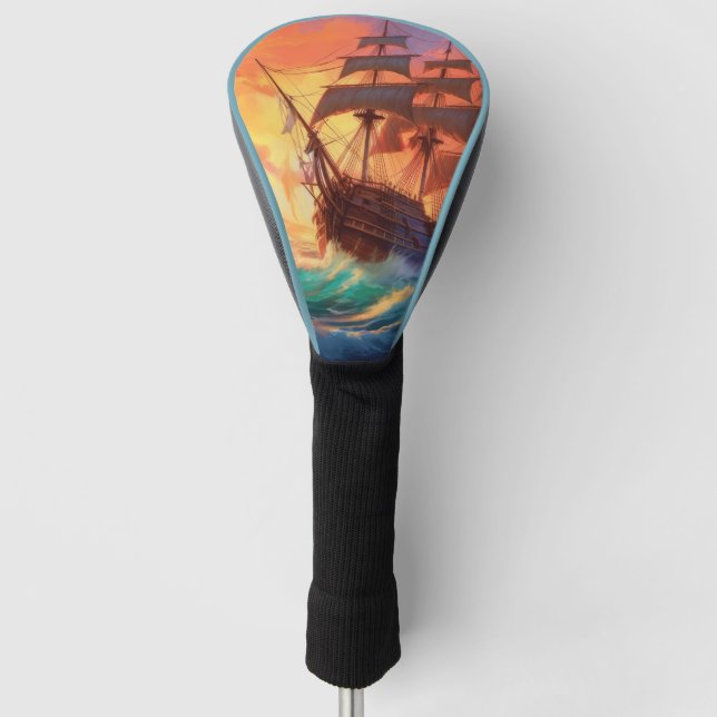 Sail Ship On A Stormy Sea Golf Head Cover (Front)