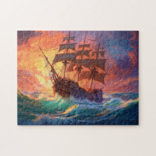 Sail Ship On A Stormy Sea Jigsaw Puzzle