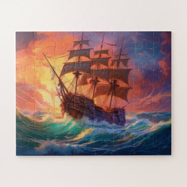 Sail Ship On A Stormy Sea Jigsaw Puzzle (Horizontal)
