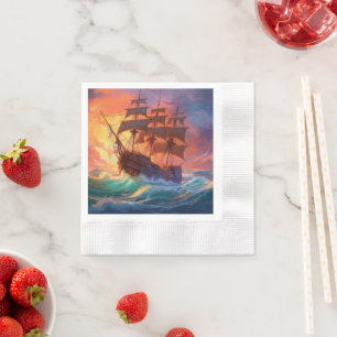 Sail Ship On A Stormy Sea Napkin