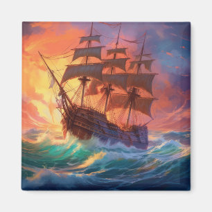 Sail Ship on a Stormy Sea Painting Magnet
