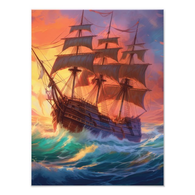 Sail Ship On A Stormy Sea Photo Print (Front)