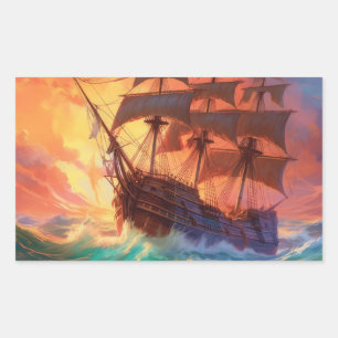 Sail Ship On A Stormy Sea Rectangular Sticker