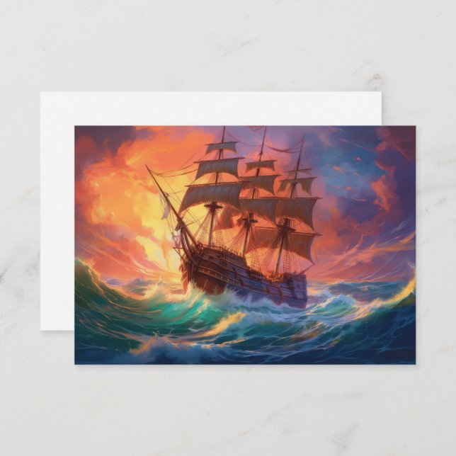 Sail Ship On A Stormy Sea Thank You Card (Front/Back)