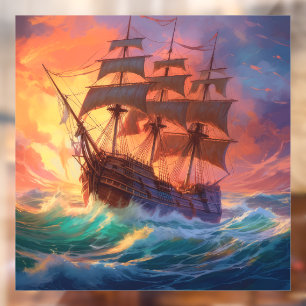 Sail Ship On A Stormy Sea Window Cling
