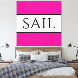 SAIL Sporty Tropical Pink White Nautical Stripes Canvas Print
