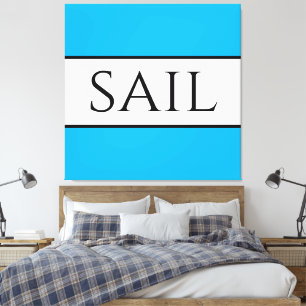 SAIL Sporty Wide Azure Blue White Nautical Stripes Canvas Print