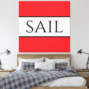 SAIL Sporty Wide Bright Red White Nautical Stripes Canvas Print