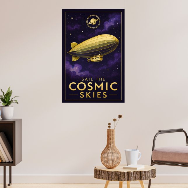 Sail the Cosmic Skies – Retro Space Airship Poster (Living Room 3)