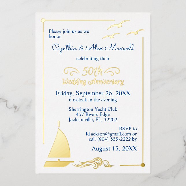 Sailboat 50th Wedding Anniversary Gold (Front)