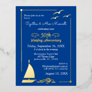 Sailboat 50th Wedding Anniversary Gold Foil Invitation Postcard