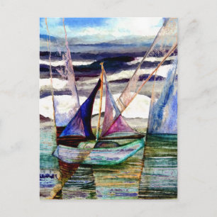 Sailboat Abstract High Ocean Waves Blue Sky Postcard