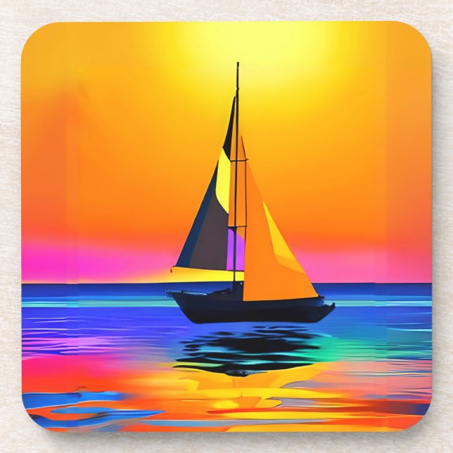 Sailboat Against a Vibrant Ocean Sunset Coaster (Front)