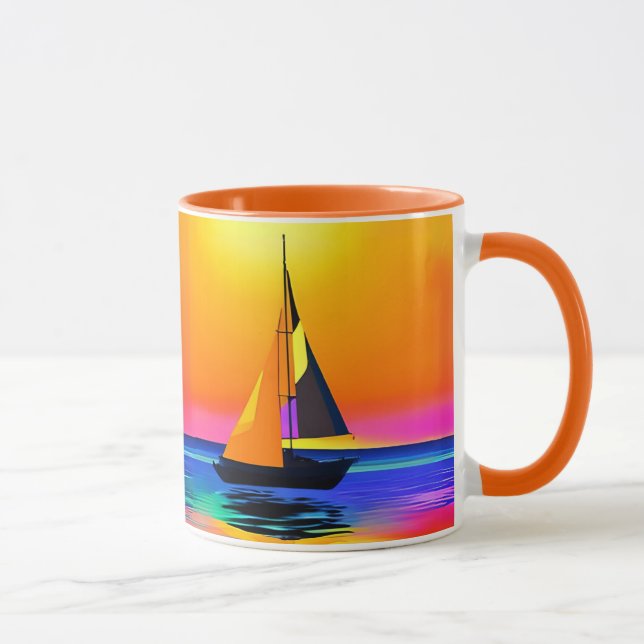 Sailboat Against a Vibrant Ocean Sunset Mug (Right)