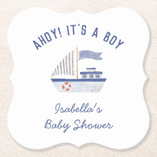 Sailboat Ahoy! It's A Boy Boy Baby Shower Paper Coaster