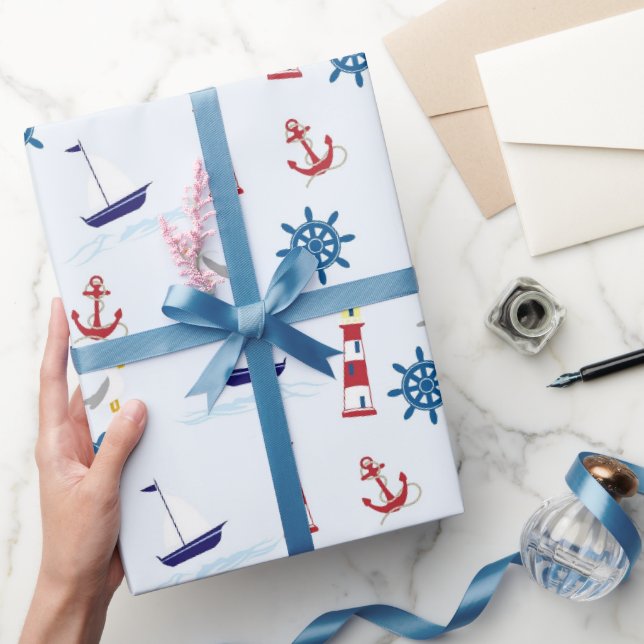 Sailboat Anchor Lighthouse Nautical Wrapping Paper (Gifting)