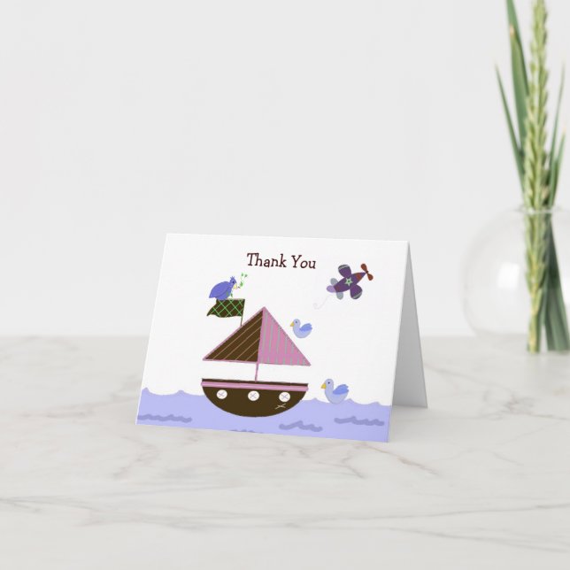 Sailboat and Airplane Thank You Card (Front)