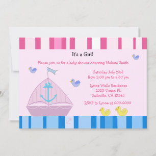 Sailboat and Anchor Baby Girl Shower Invitation
