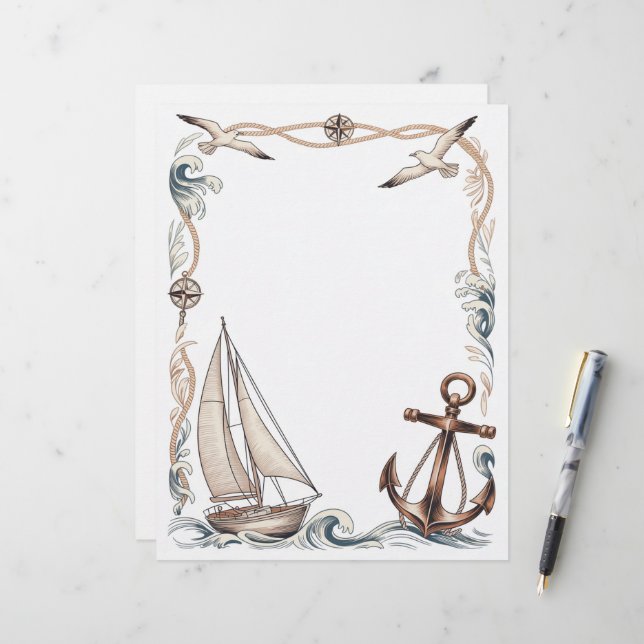 Sailboat And Anchor Custom Letterhead (Front/Back In Situ)