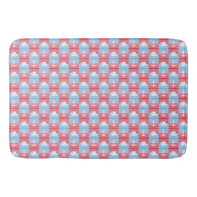 Sailboat and anchor pattern bath mat (Front)