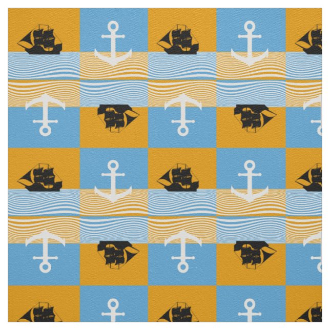 Sailboat and anchor pattern fabric (Swatch)