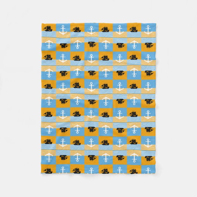 Sailboat and anchor pattern fleece blanket (Front)