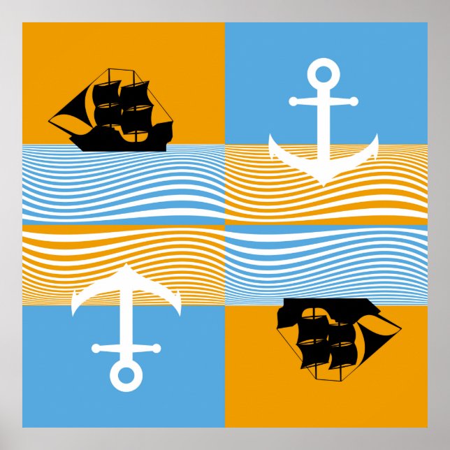 Sailboat and anchor pattern poster (Front)