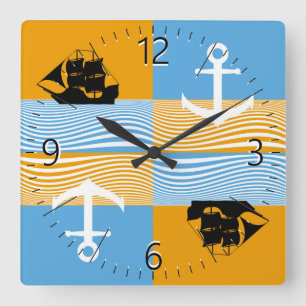 Sailboat and anchor pattern square wall clock