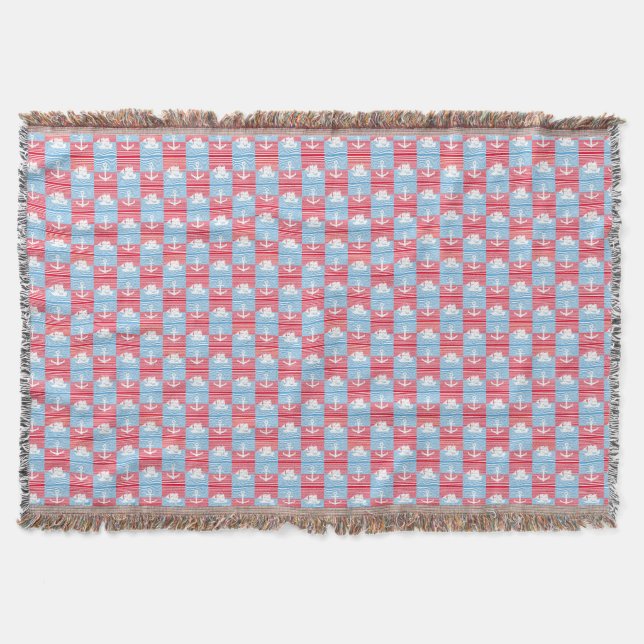 Sailboat and anchor pattern throw blanket (Front)