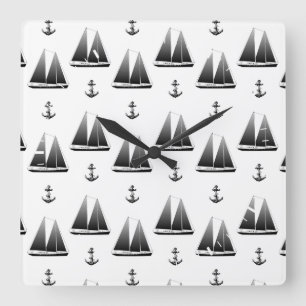 Sailboat And Anchor Square Wall Clock