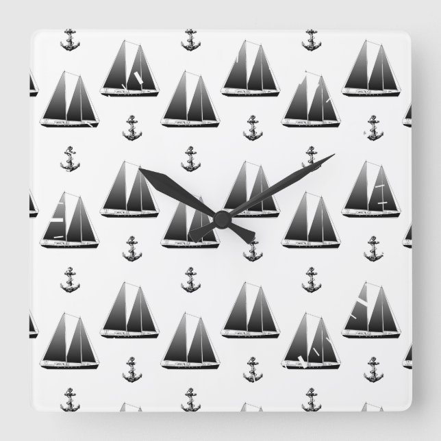 Sailboat And Anchor Square Wall Clock (Front)