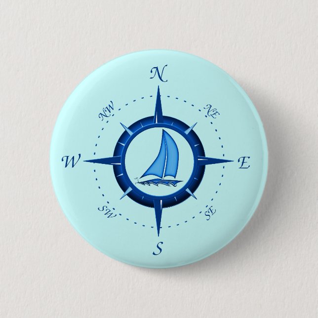 Sailboat And Compass Rose 6 Cm Round Badge (Front)