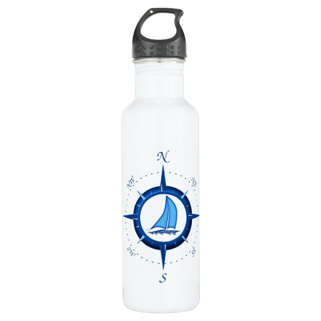 Sailboat And Compass Rose 710 Ml Water Bottle (Front)