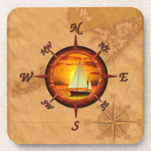 Sailboat And Compass Rose Coaster