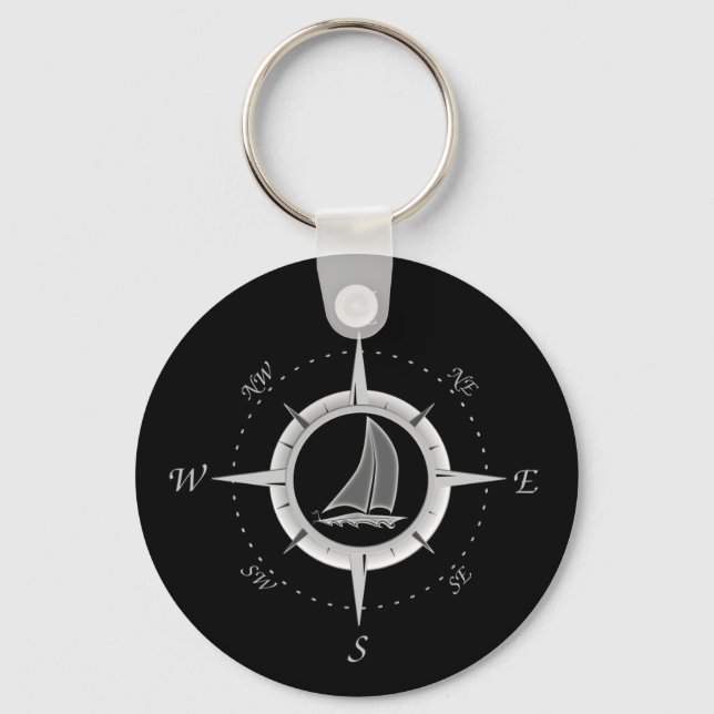 Sailboat And Compass Rose Key Ring (Front)