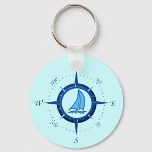 Sailboat And Compass Rose Key Ring