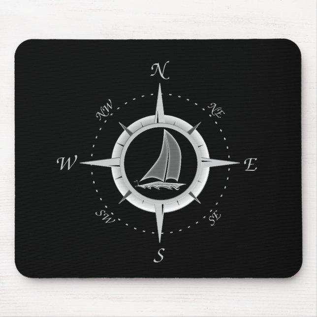 Sailboat And Compass Rose Mouse Mat (Front)