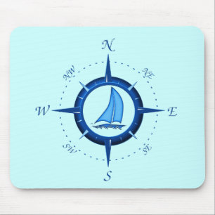 Sailboat And Compass Rose Mouse Mat