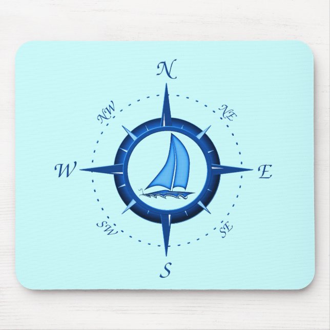 Sailboat And Compass Rose Mouse Mat (Front)