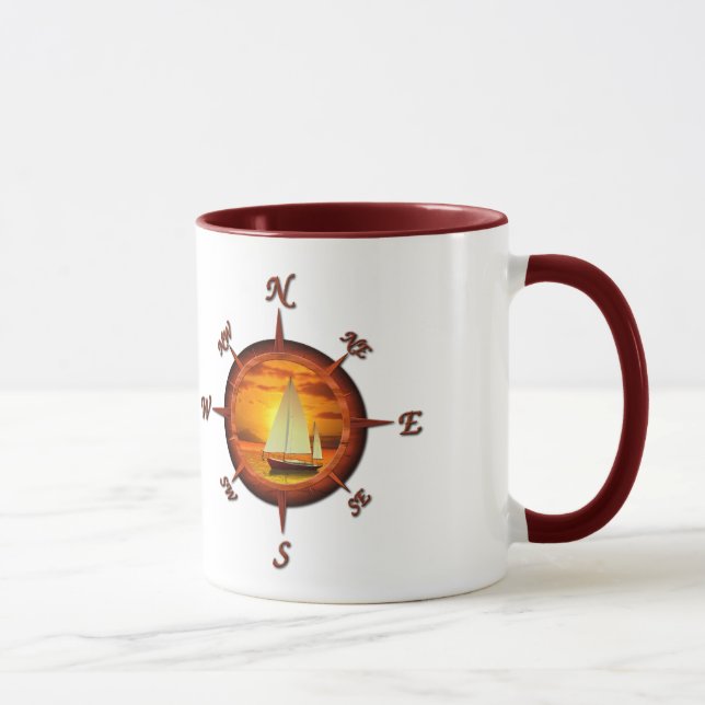 Sailboat And Compass Rose Mug (Right)