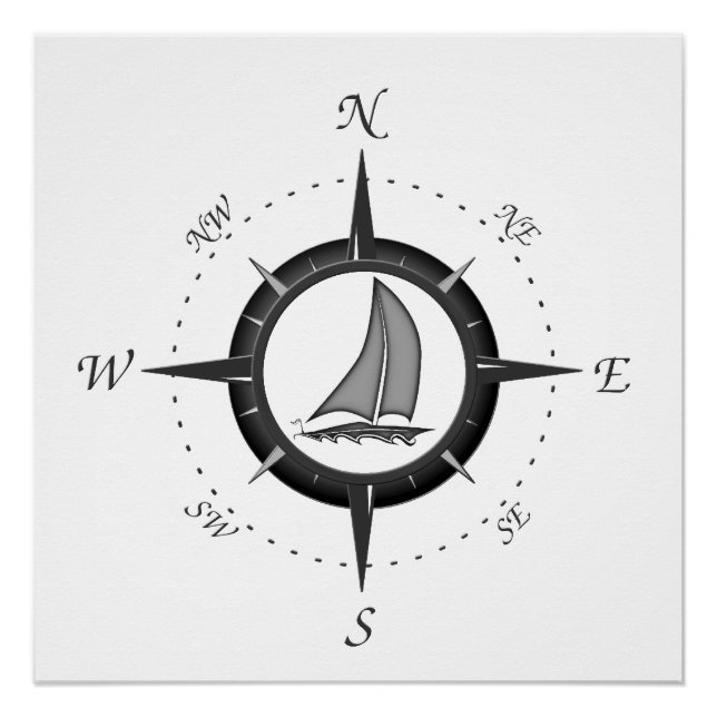 Sailboat And Compass Rose Poster (Front)