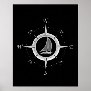 Sailboat And Compass Rose Poster