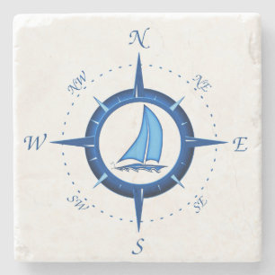 Sailboat And Compass Rose Stone Coaster
