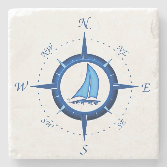 Sailboat And Compass Rose Stone Coaster (Front)
